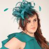 Teal green large sinamay and feather fascinator hat (1)