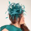 Teal green large sinamay and feather fascinator hat (1)