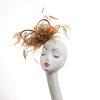 Gold satin Loop Fascinator Hat with gold and orange feathers