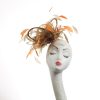 Gold satin Loop Fascinator Hat with gold and orange feathers