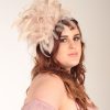 Nude Almond Taupe large sinamay and feather fascinator hat