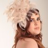 Nude Almond Taupe large sinamay and feather fascinator hat