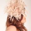 Nude Almond Taupe large sinamay and feather fascinator hat