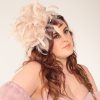 Nude Almond Taupe large sinamay and feather fascinator hat