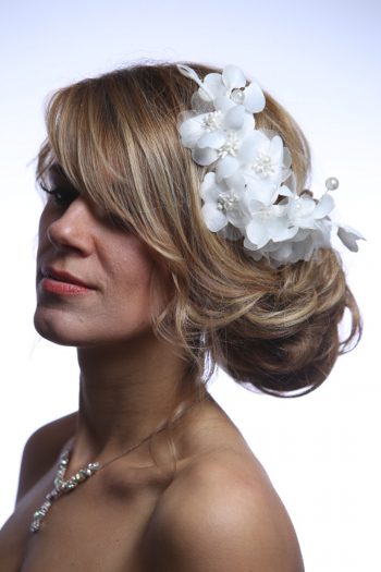 White wired flower headpiece with pearls