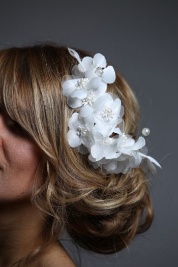 White wired flower headpiece with pearls