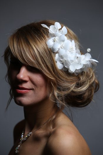 White wired flower headpiece with pearls