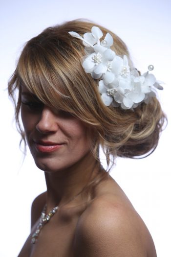 White wired flower headpiece with pearls