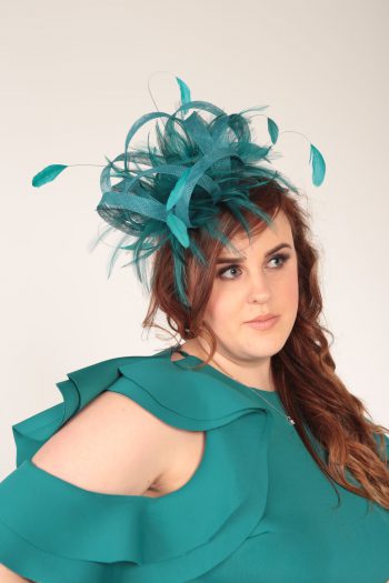 Teal green large sinamay and feather fascinator hat (1)