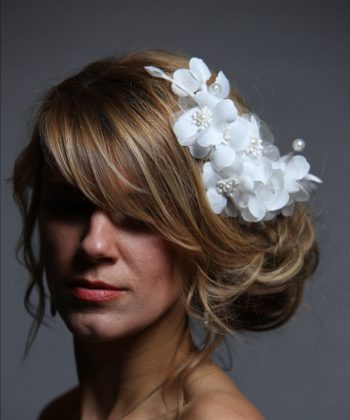 White wired flower headpiece with pearls