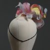 3d lace sinimay button block with rainbow pastel feathers fascinator pillbox hat