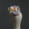 3d lace sinimay button block with rainbow pastel feathers fascinator pillbox hat