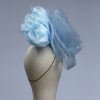 baby blue and cornflower crin percher saucer fascinator hat