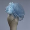 baby blue and cornflower crin percher saucer fascinator hat