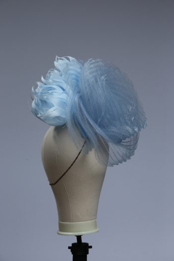 baby blue and cornflower crin percher saucer fascinator hat