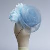 baby blue and cornflower crin percher saucer fascinator hat