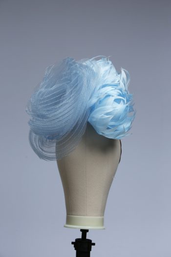 baby blue and cornflower crin percher saucer fascinator hat