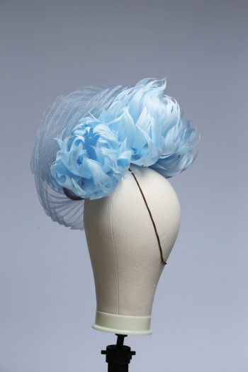 baby blue and cornflower crin percher saucer fascinator hat