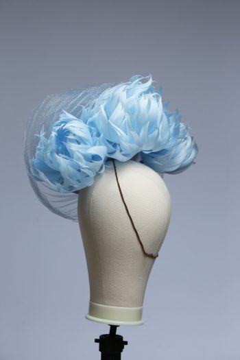 baby blue and cornflower crin percher saucer fascinator hat