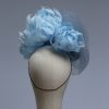 baby blue and cornflower crin percher saucer fascinator hat