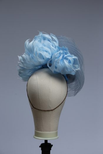 baby blue and cornflower crin percher saucer fascinator hat