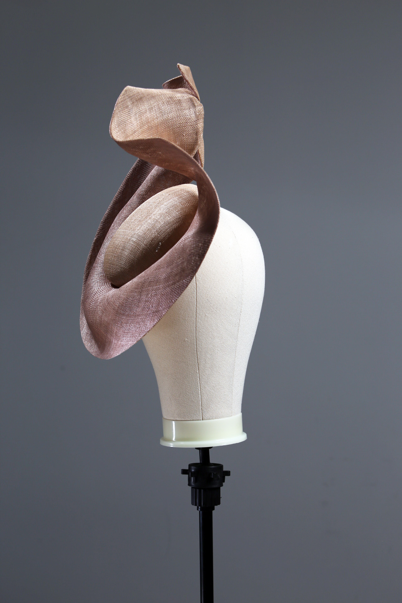 taupe and mink HA saucer 7 Taupe Nude and Mink Sinimay Saucer set on a button pillbox fascinator hat