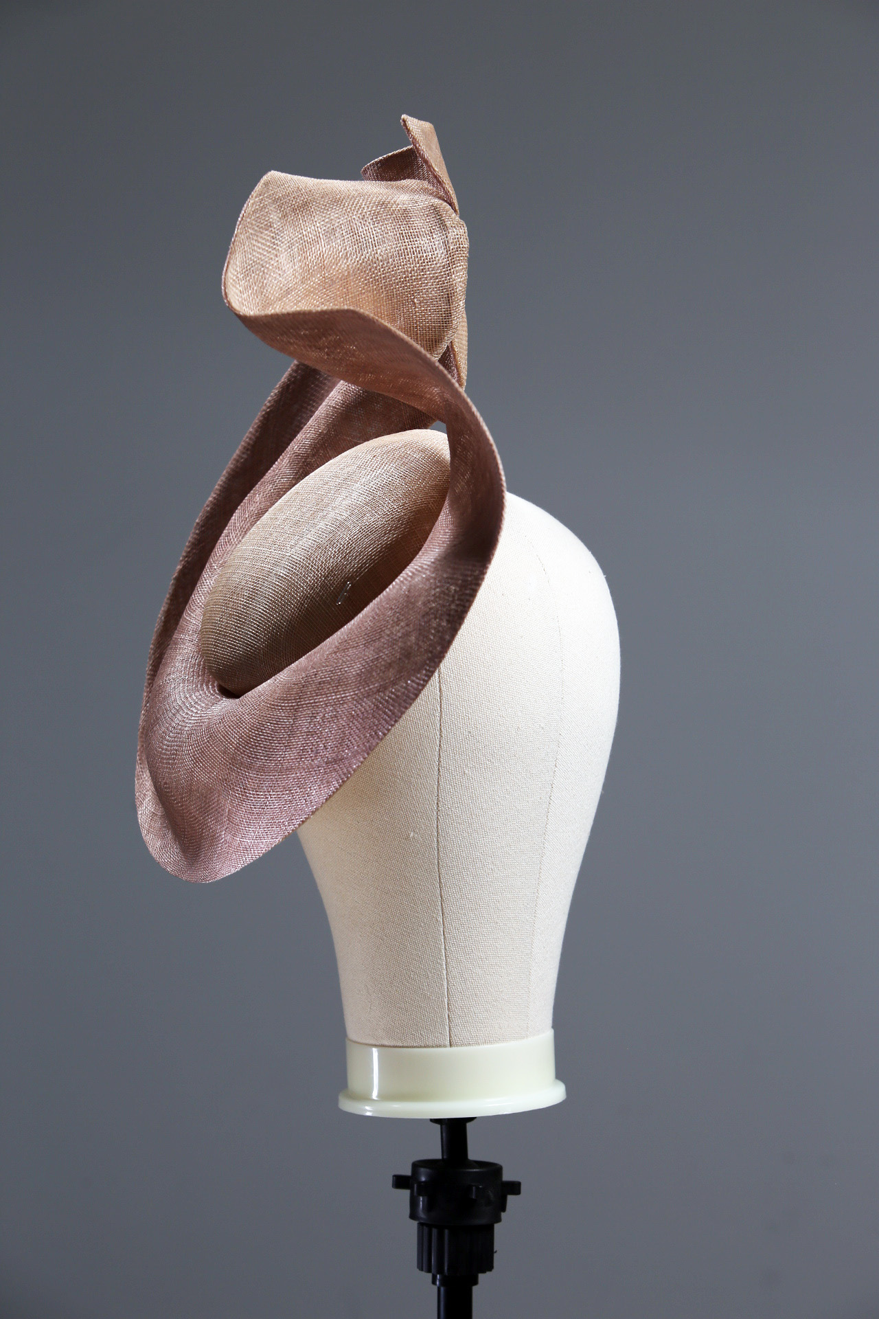 taupe and mink HA saucer 8 Taupe Nude and Mink Sinimay Saucer set on a button pillbox fascinator hat
