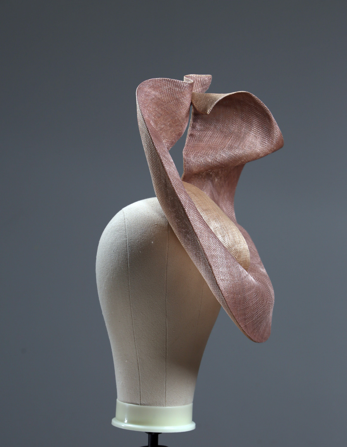 taupe and mink HA saucer 3 Taupe Nude and Mink Sinimay Saucer set on a button pillbox fascinator hat