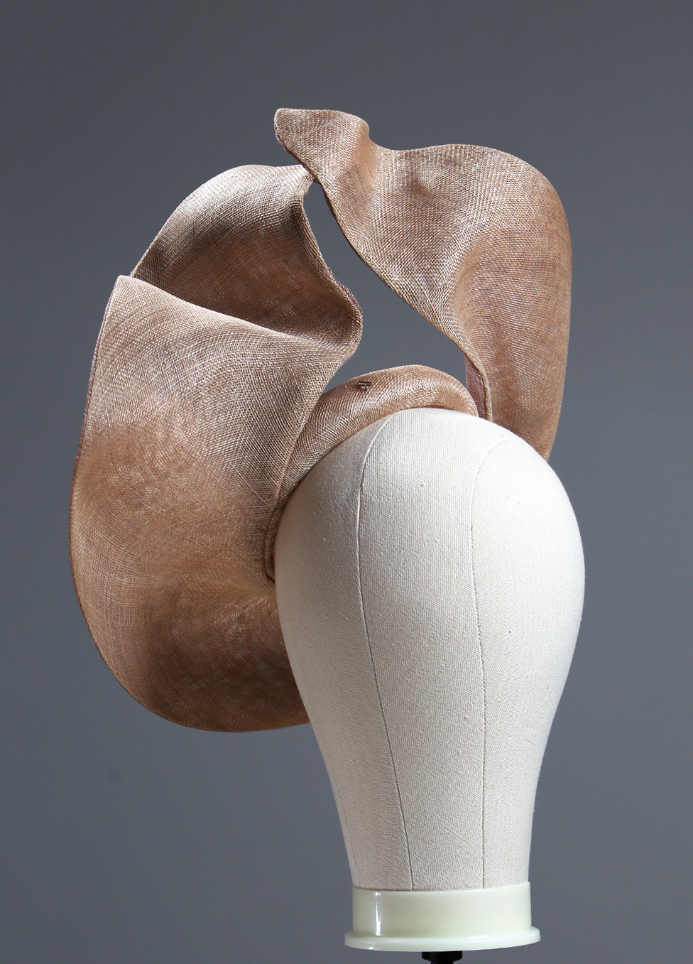 taupe and mink HA saucer 6 Taupe Nude and Mink Sinimay Saucer set on a button pillbox fascinator hat