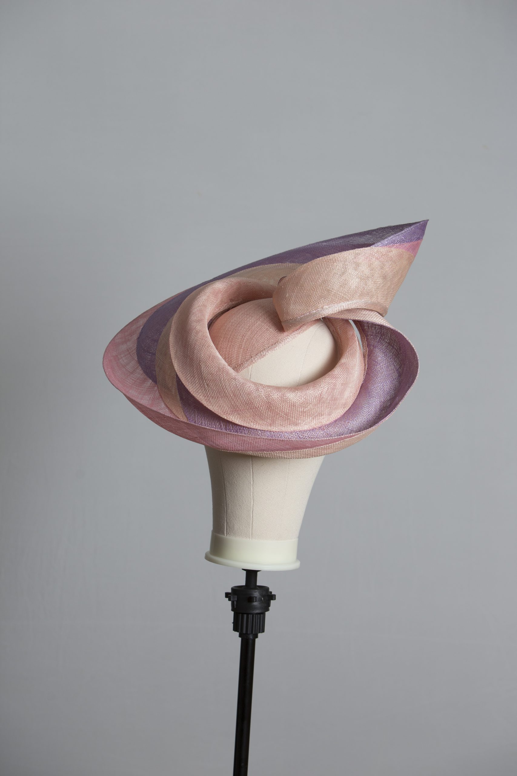 Pink lilac and oyster sinamay swirl fascinator hat set on a teardrop base (17) Pink lilac and oyster sinamay swirl fascinator hat set on a teardrop base