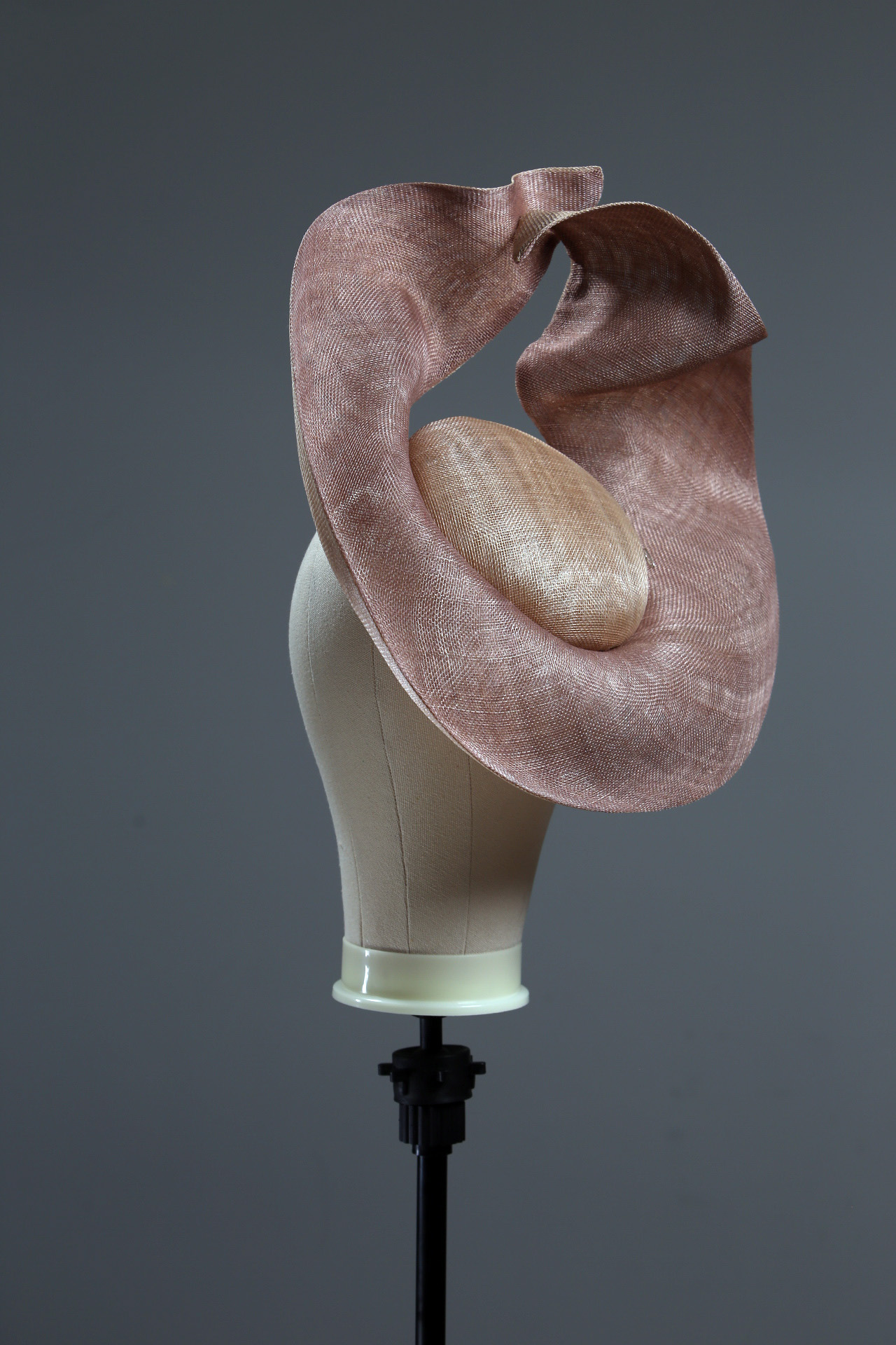 taupe and mink HA saucer 2 Taupe Nude and Mink Sinimay Saucer set on a button pillbox fascinator hat