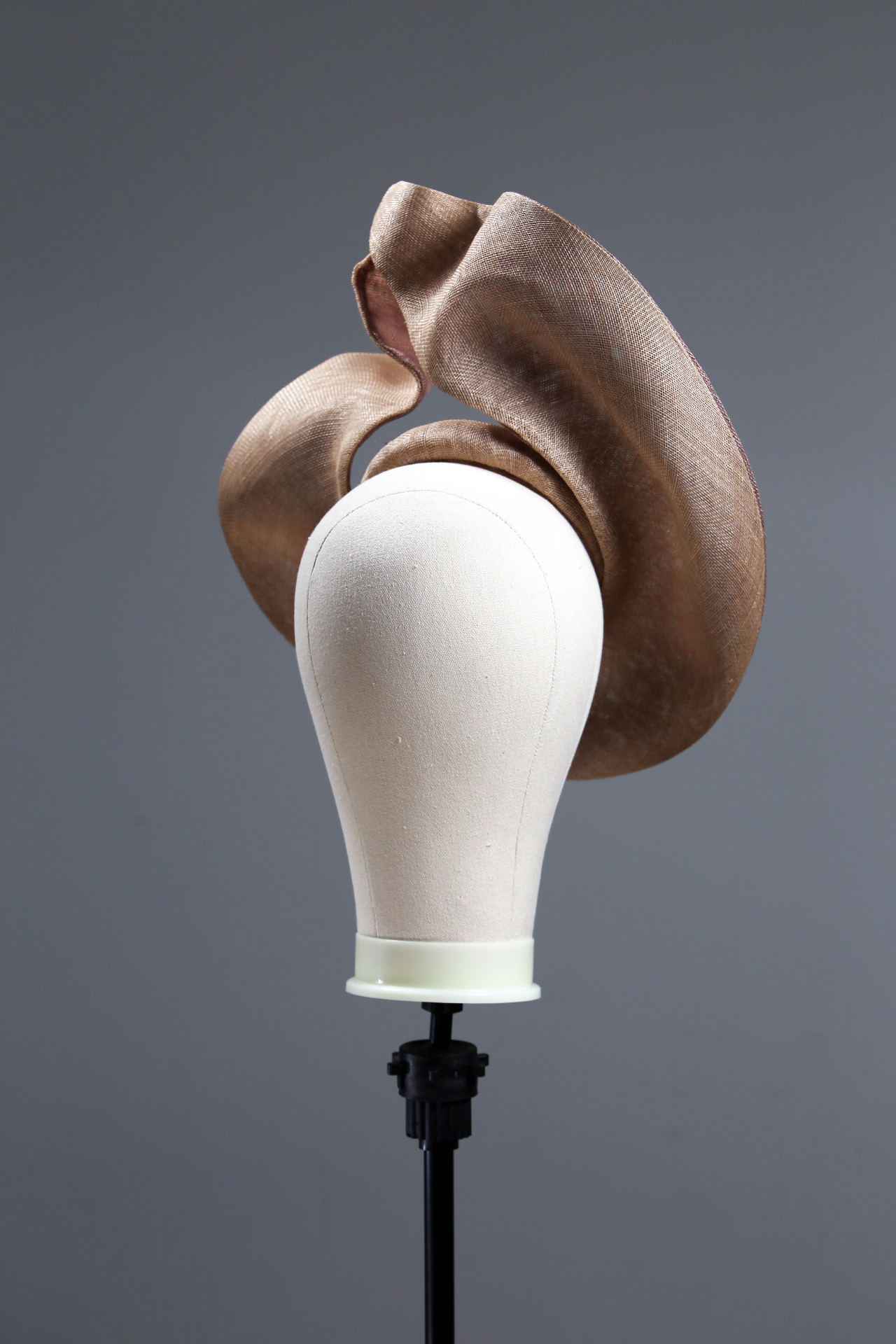 taupe and mink HA saucer 4 Taupe Nude and Mink Sinimay Saucer set on a button pillbox fascinator hat