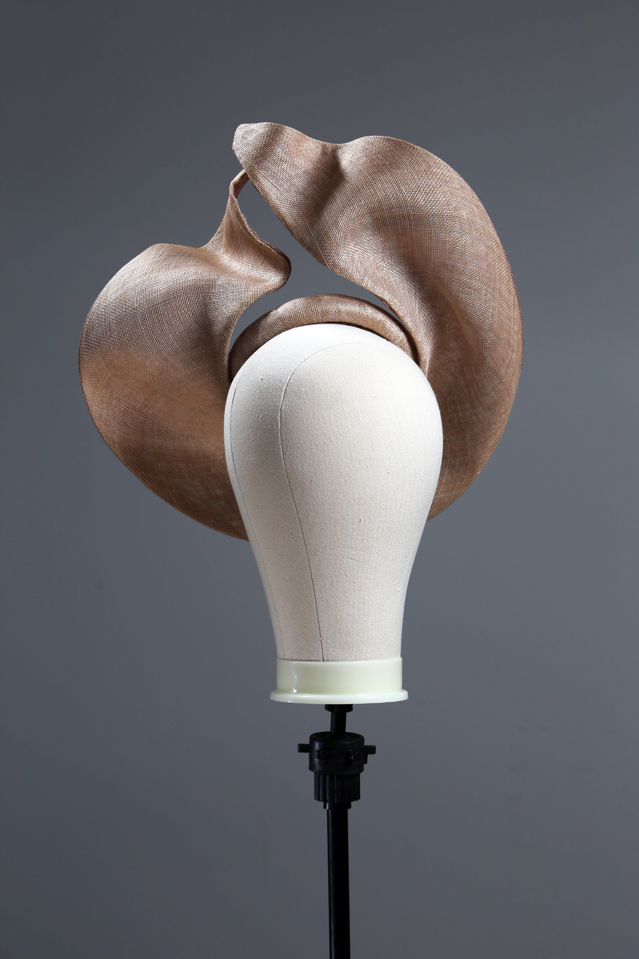 taupe and mink HA saucer 5 Taupe Nude and Mink Sinimay Saucer set on a button pillbox fascinator hat