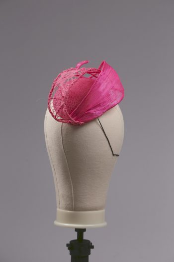 hot pink silk abaca lace and straw teardrop fascinator hat