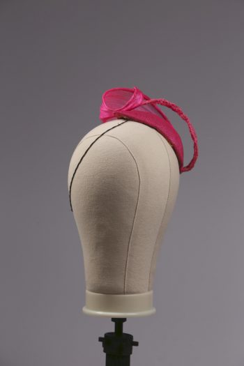 hot pink silk abaca lace and straw teardrop fascinator hat