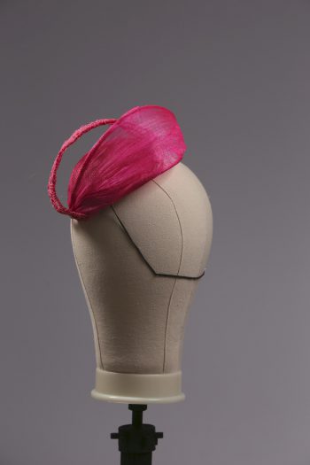 hot pink silk abaca lace and straw teardrop fascinator hat