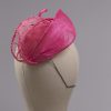 hot pink silk abaca lace and straw teardrop fascinator hat