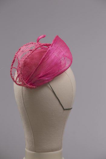 hot pink silk abaca lace and straw teardrop fascinator hat