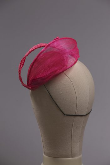 hot pink silk abaca lace and straw teardrop fascinator hat