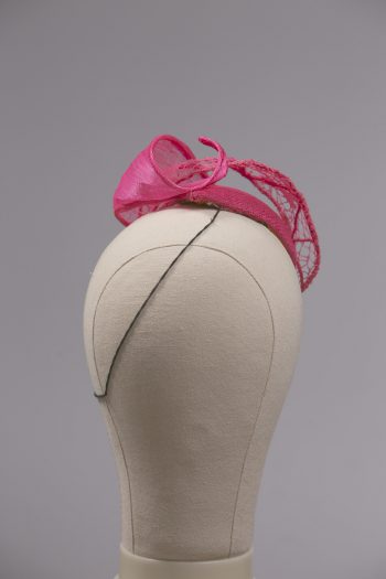 hot pink silk abaca lace and straw teardrop fascinator hat