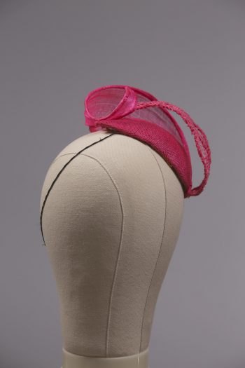 hot pink silk abaca lace and straw teardrop fascinator hat