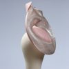 Pale dusky pink button pillbox hat with a silver shimmery lurex saucer