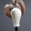 Taupe Nude and Mink Sinimay Saucer set on a button pillbox fascinator hat