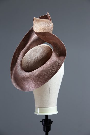 Taupe Nude and Mink Sinimay Saucer set on a button pillbox fascinator hat