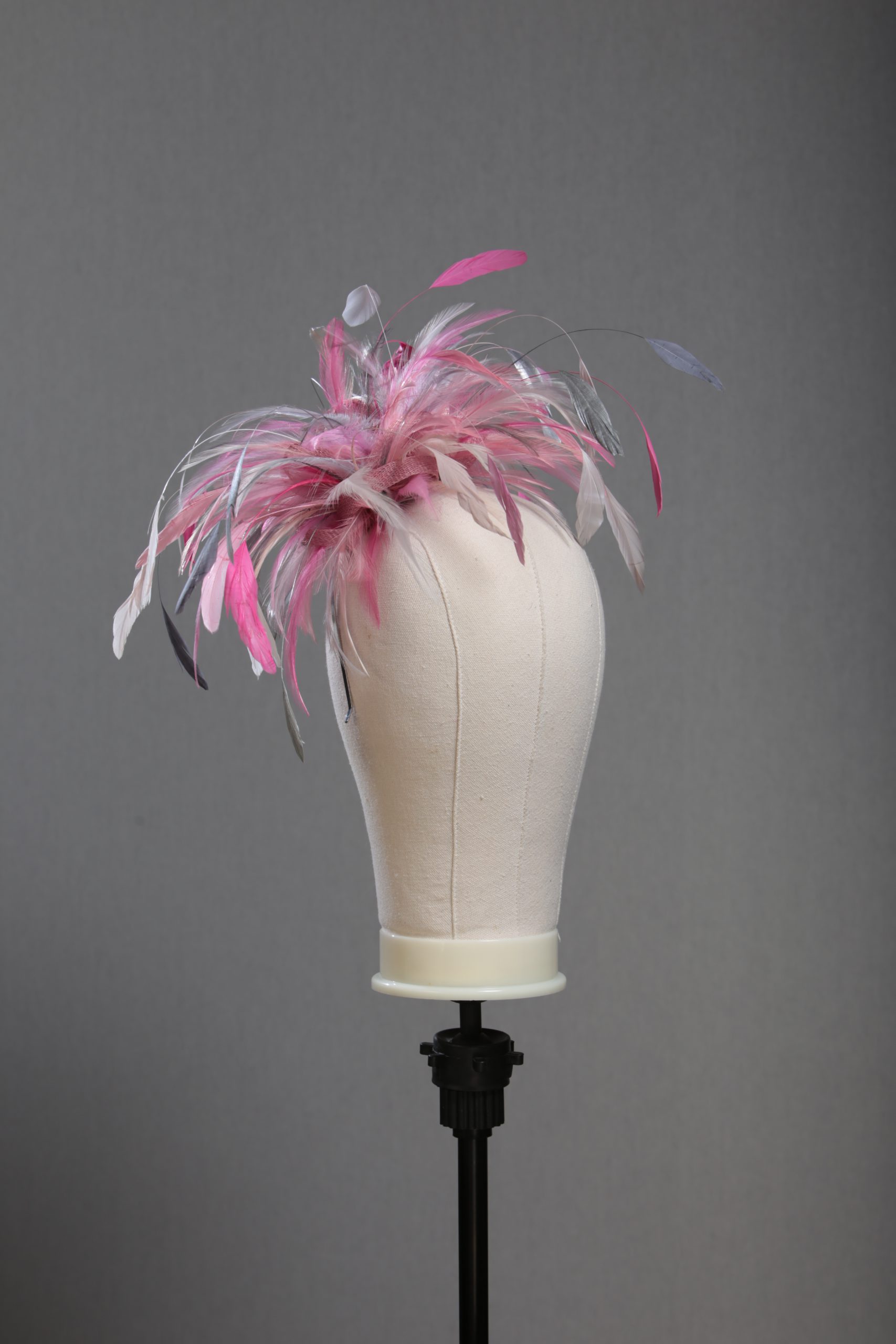 Lipstick Oyster Candy Baby pink silver pewter Raspberry fascinator hat