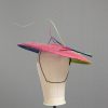 Floating quill hand painted royal, raspberry and lime paint spatter saucer fascinator hat