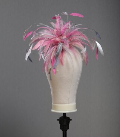 Lipstick Oyster Candy Baby pink silver pewter Raspberry fascinator hat