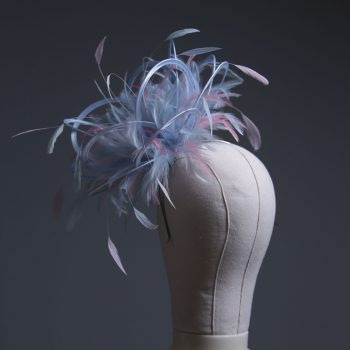 Ladies formal Baby Blue and Baby Pink Medium sized feather and satin fascinator hat. Suitable for a wedding or ladies day at the races