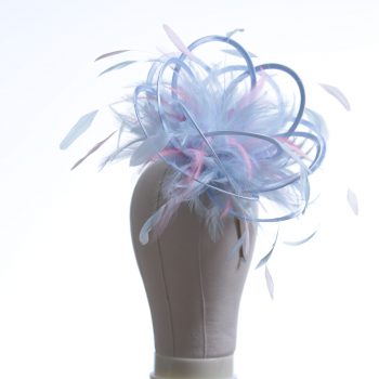 Ladies formal Baby Blue and Baby Pink Medium sized feather and satin fascinator hat. Suitable for a wedding or ladies day at the races