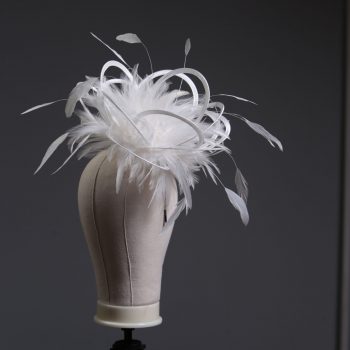 Ladies formal Ivory medium feather and satin loop fascinator hat. Suitable for a wedding or ladies day at the races